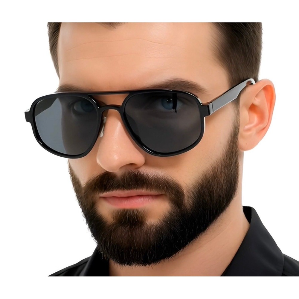 Mens Black Aviator Sunglasses Oversized‎ Full Rim Dark Lenses